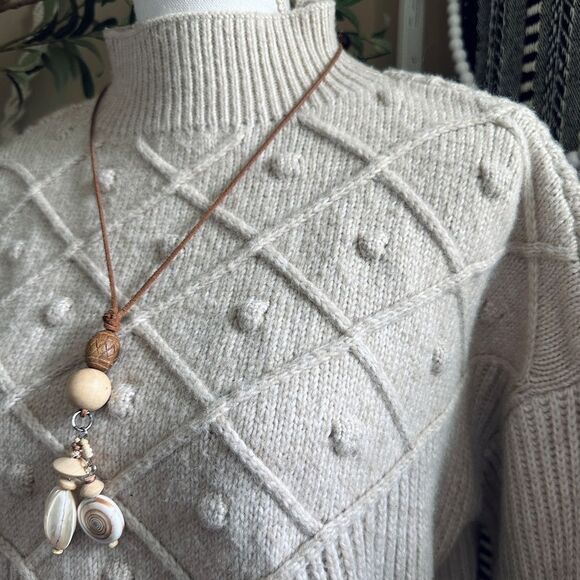 Calvin Klein Neutral Beige Chunky Knit Mockneck Popcorn Sweater - Picture 2 of 8